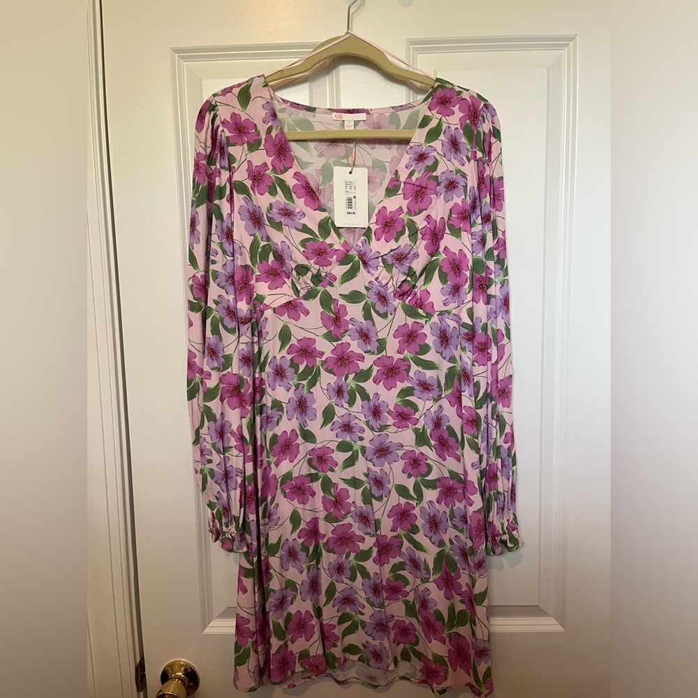 Gianni Bini pink multi floral Longsleeve mini dress NWT